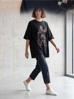 Rhinestone Mickey Mouse Oversized Tee Black Y2K Disney Inspired Top